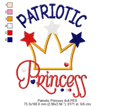 Patriotic Princess Crown - Appliqué – Machine Embroidery Design