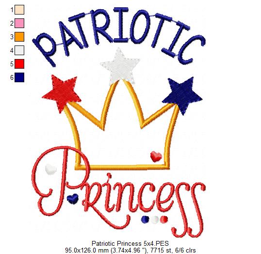 Patriotic Princess Crown - Appliqué – Machine Embroidery Design
