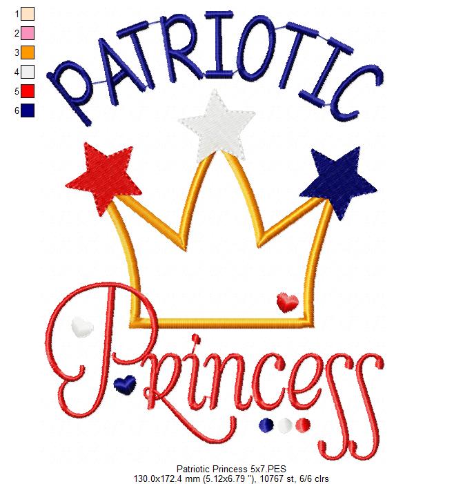 Patriotic Princess Crown - Appliqué – Machine Embroidery Design
