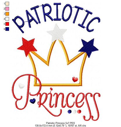 Patriotic Princess Crown - Appliqué – Machine Embroidery Design