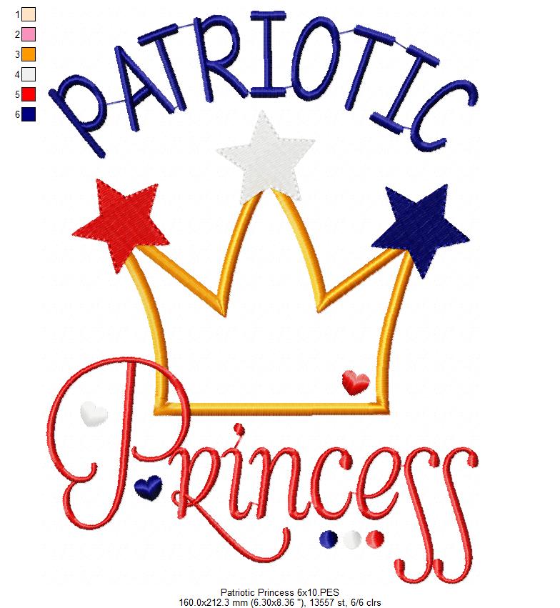 Patriotic Princess Crown - Appliqué – Machine Embroidery Design