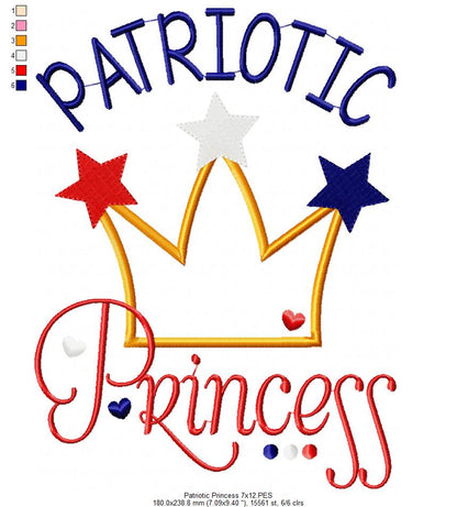 Patriotic Princess Crown - Appliqué – Machine Embroidery Design