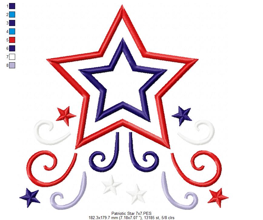 4th of July Star Independence Day - Applique