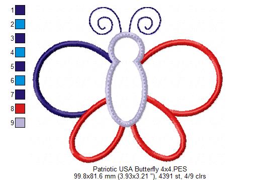 4th of July Patriotic USA Butterfly - Applique