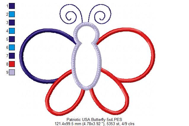 4th of July Patriotic USA Butterfly - Applique