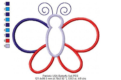 4th of July Patriotic USA Butterfly - Applique