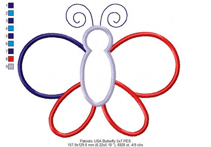4th of July Patriotic USA Butterfly - Applique