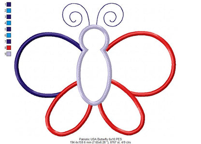 4th of July Patriotic USA Butterfly - Applique