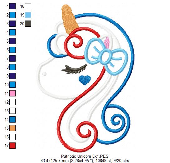 Patriotic Unicorn - Applique - Machine Embroidery Design