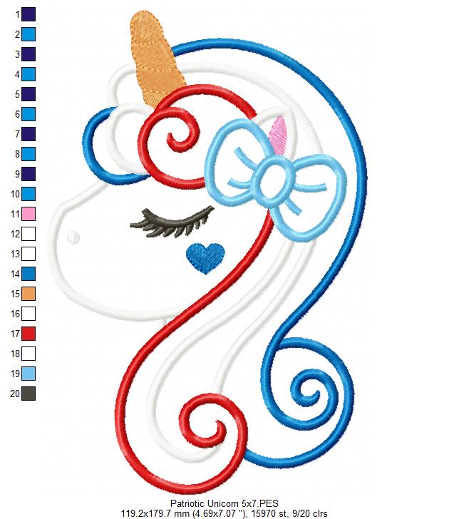 Patriotic Unicorn - Applique - Machine Embroidery Design