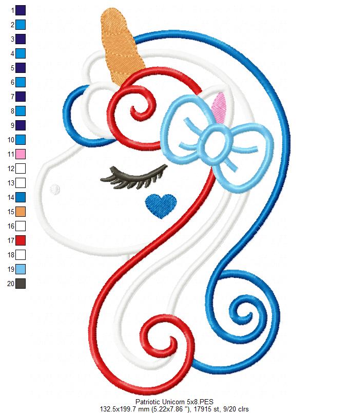 Patriotic Unicorn - Applique - Machine Embroidery Design