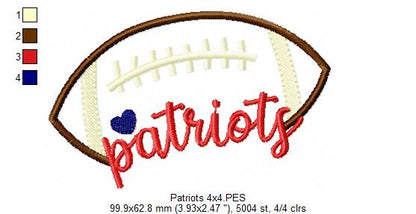 Football Patriots Ball - Fill Stitch - Machine Embroidery Design