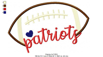Football Patriots Ball - Fill Stitch - Machine Embroidery Design