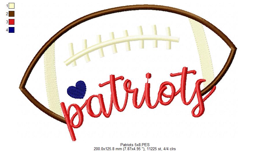 Football Patriots Ball - Fill Stitch - Machine Embroidery Design