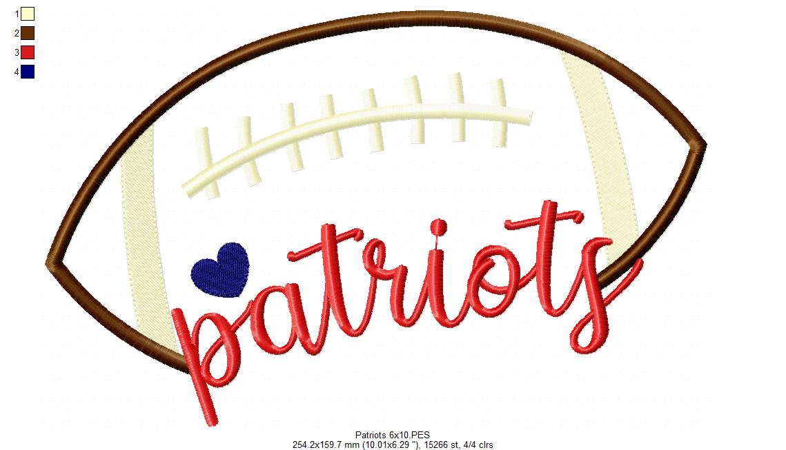 Football Patriots Ball - Fill Stitch - Machine Embroidery Design