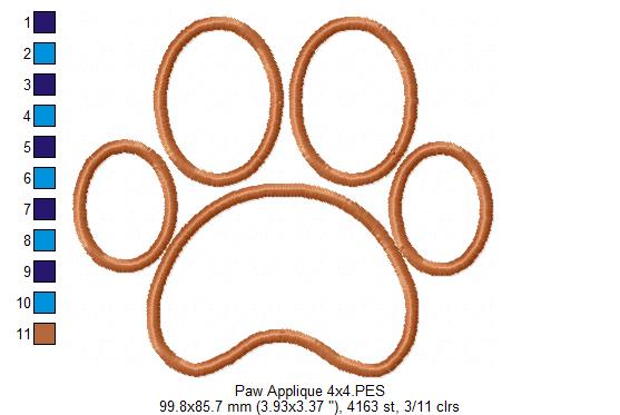 Animal Paw Print - Applique - Machine Embroidery Design