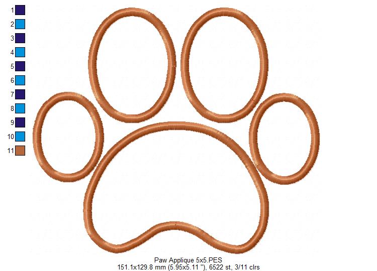 Animal Paw Print - Applique - Machine Embroidery Design