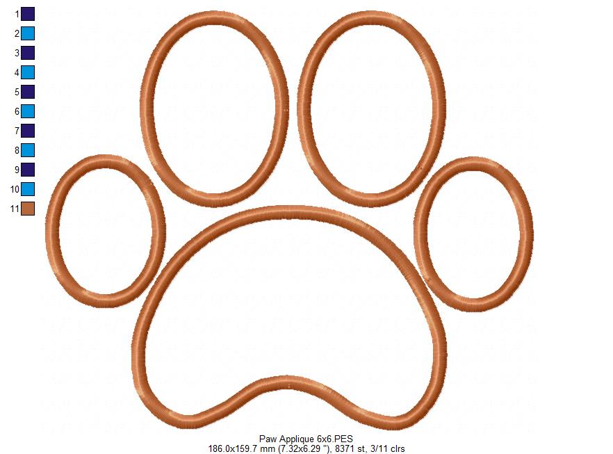 Animal Paw Print - Applique - Machine Embroidery Design