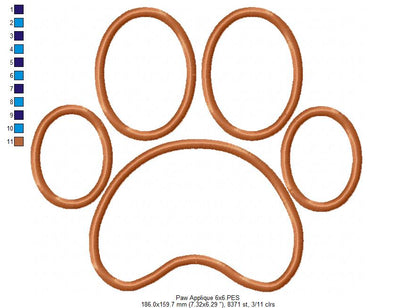 Animal Paw Print - Applique - Machine Embroidery Design