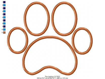 Animal Paw Print - Applique - Machine Embroidery Design