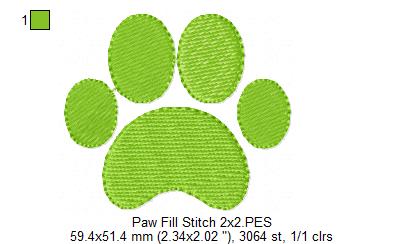 Cute Paw Print - Fill Stitch - Machine Embroidery Design