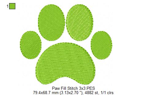 Cute Paw Print - Fill Stitch - Machine Embroidery Design