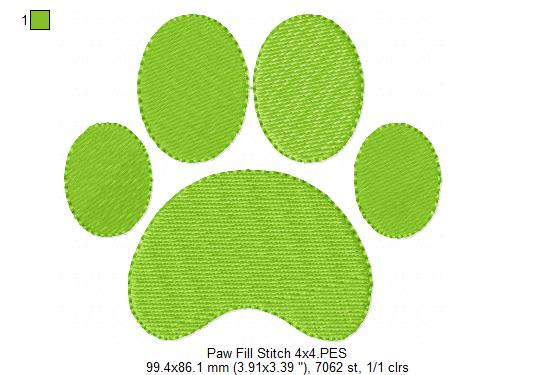 Cute Paw Print - Fill Stitch - Machine Embroidery Design