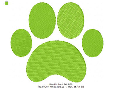 Cute Paw Print - Fill Stitch - Machine Embroidery Design