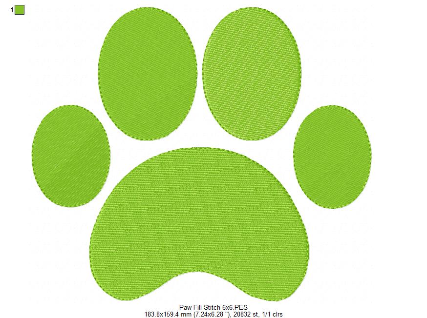 Cute Paw Print - Fill Stitch - Machine Embroidery Design
