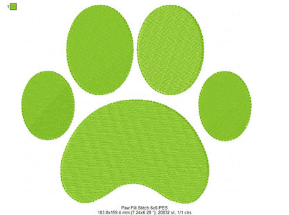 Cute Paw Print - Fill Stitch - Machine Embroidery Design