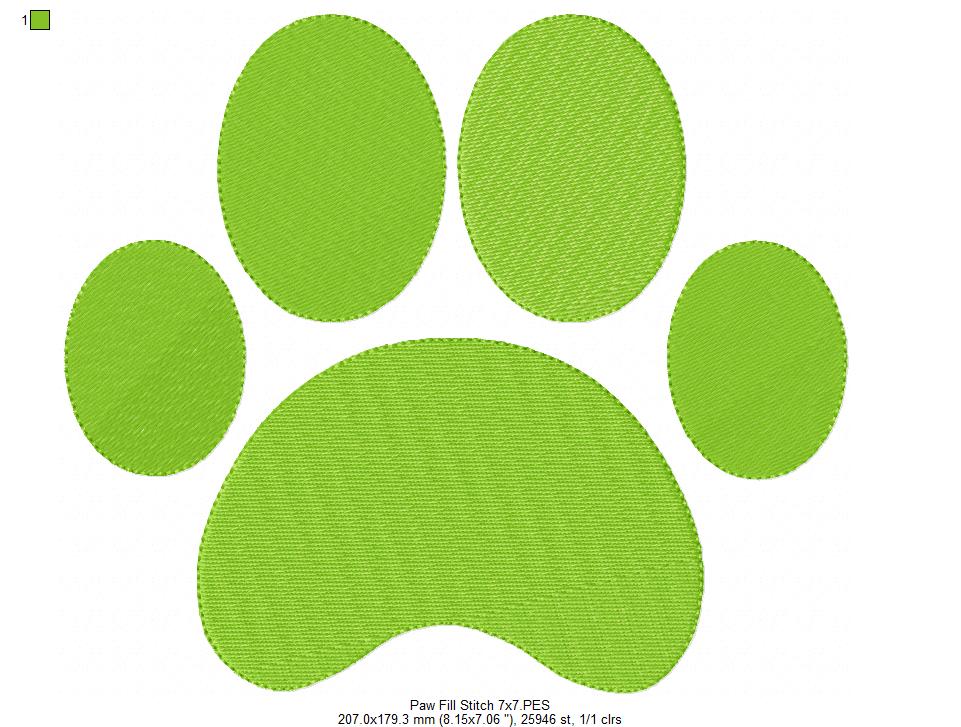 Cute Paw Print - Fill Stitch - Machine Embroidery Design