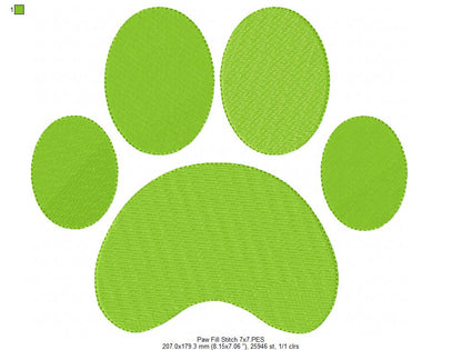Cute Paw Print - Fill Stitch - Machine Embroidery Design