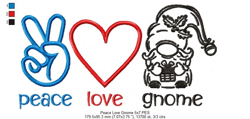 Peace Love Gnome - Fill Stitch