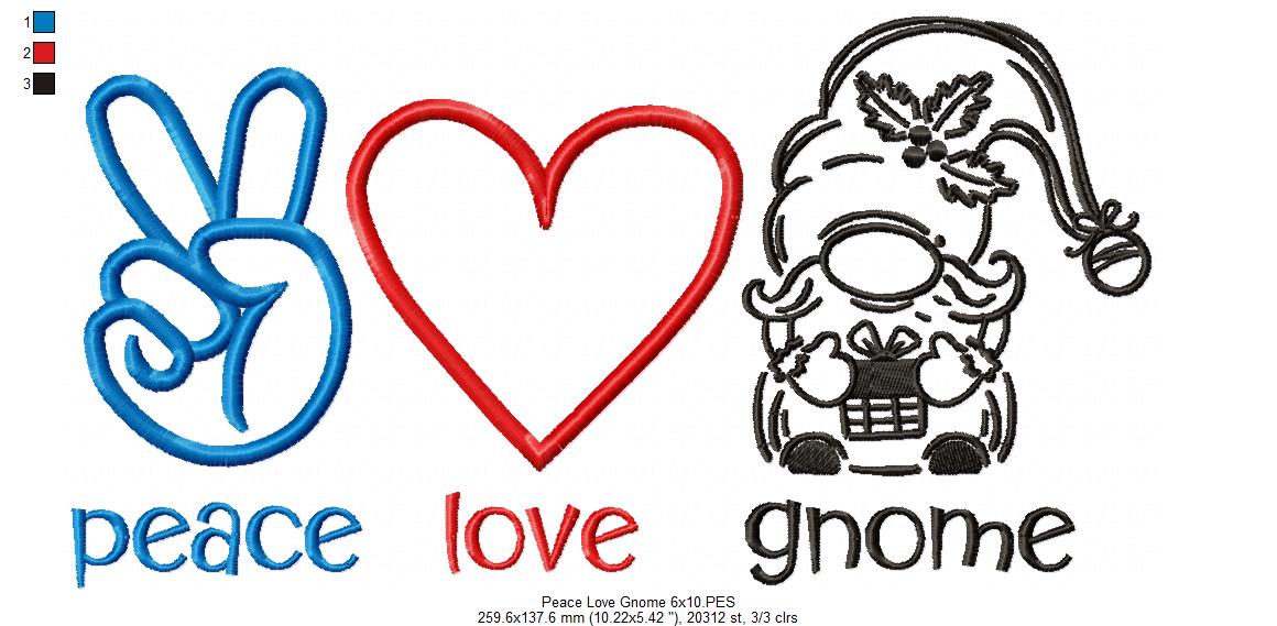 Peace Love Gnome - Fill Stitch