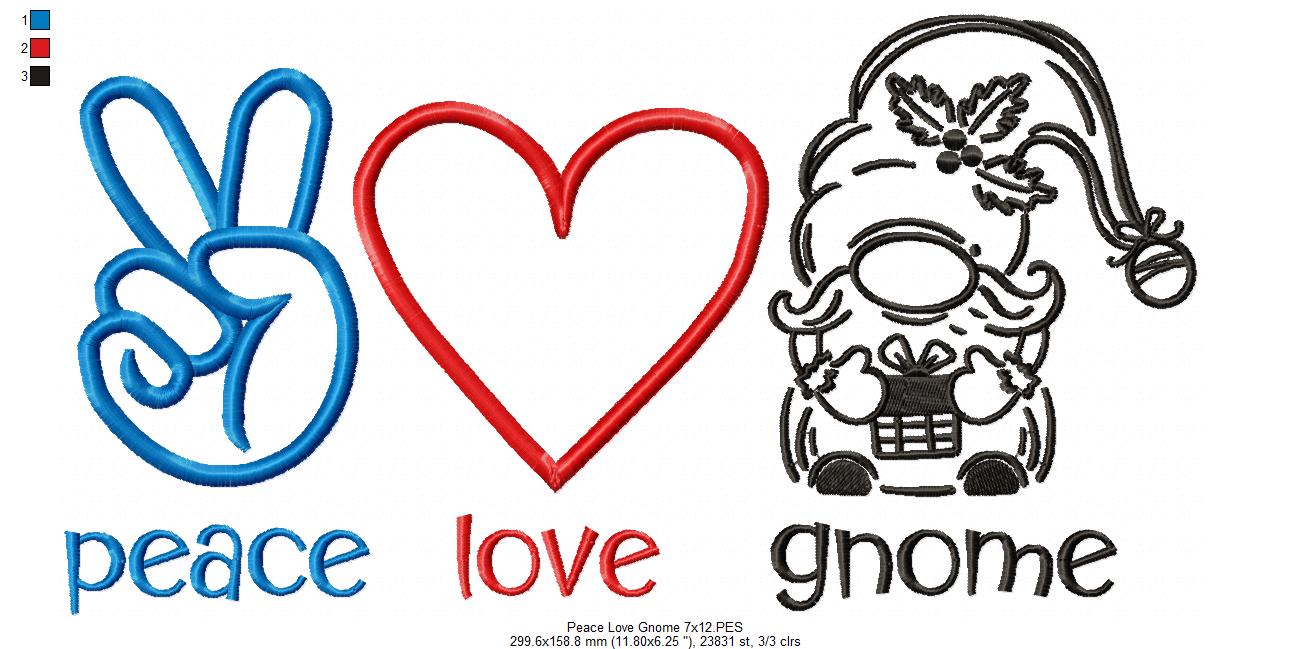 Peace Love Gnome - Fill Stitch