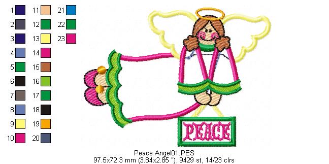 Country Peace Angel - Applique - Machine Embroidery Design