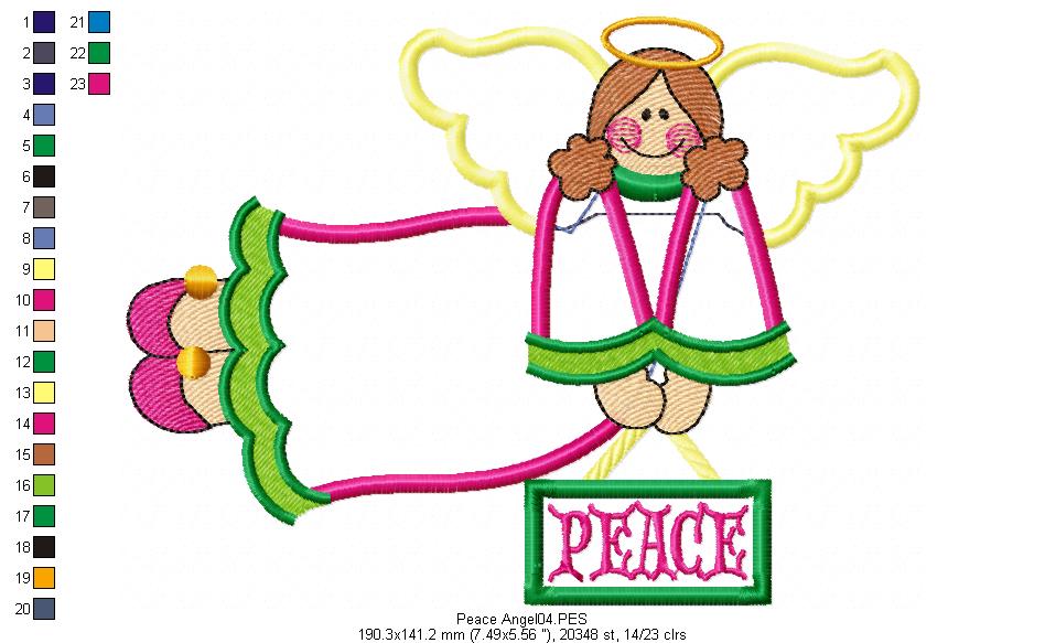 Country Peace Angel - Applique - Machine Embroidery Design