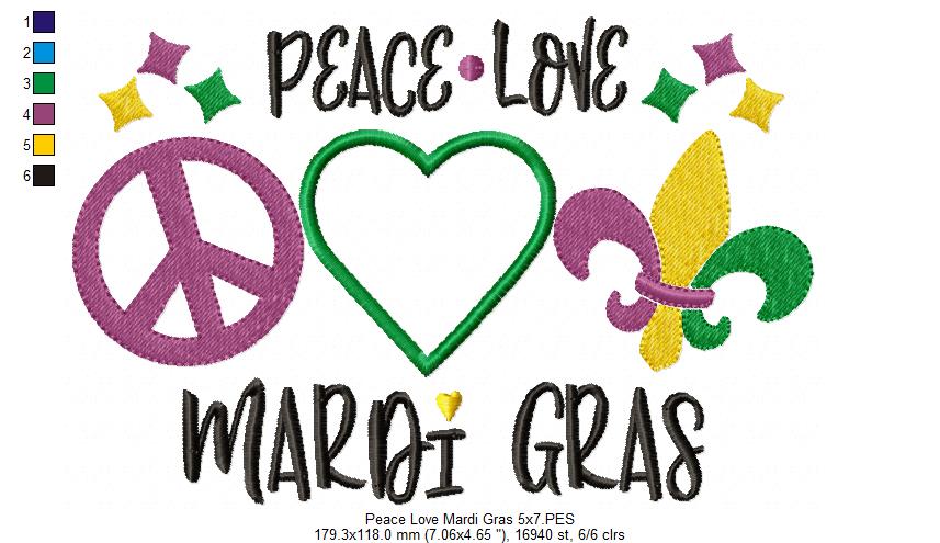 Peace Love Mardi Gras - Applique