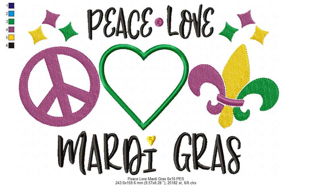 Peace Love Mardi Gras - Applique