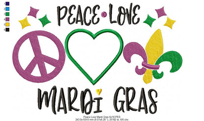 Peace Love Mardi Gras - Applique