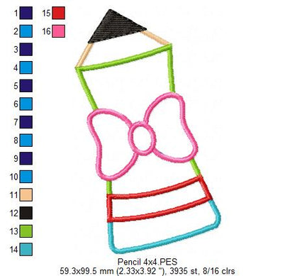 Pencil with Bow - Applique