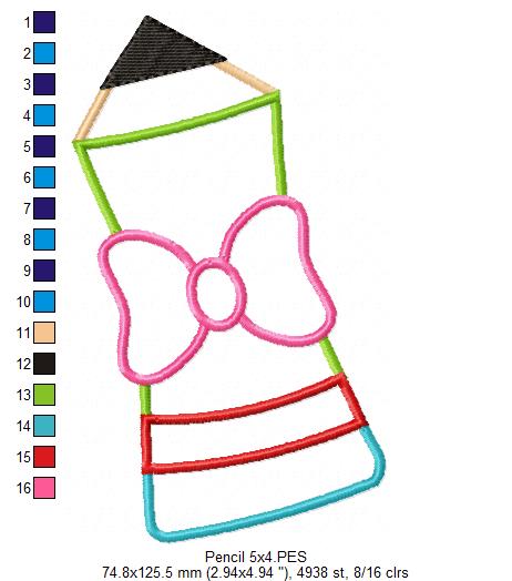 Pencil with Bow - Applique