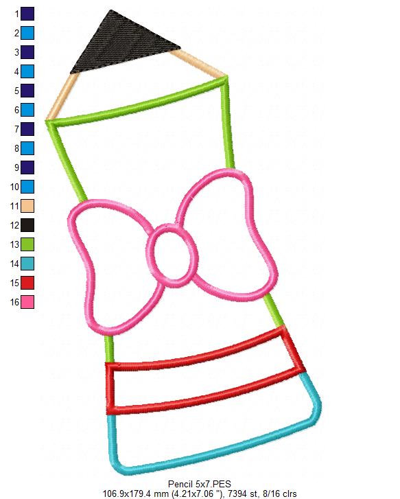 Pencil with Bow - Applique