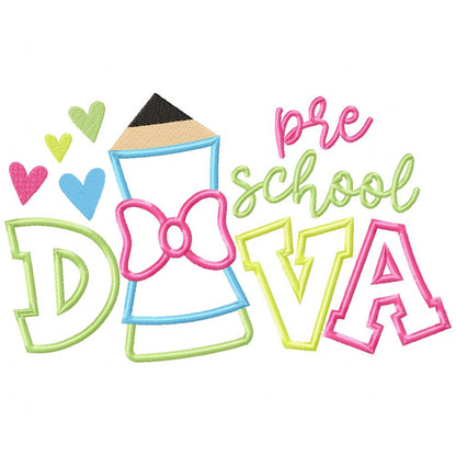 Pencil Pre School Diva - Applique - Machine Embroidery Design