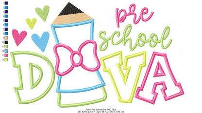 Pencil Pre School Diva - Applique - Machine Embroidery Design