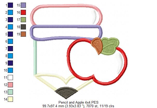 Pencil and Apple - Applique