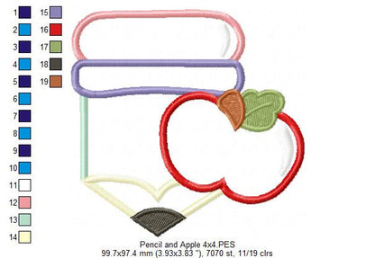 Pencil and Apple - Applique
