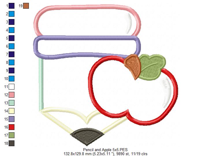 Pencil and Apple - Applique