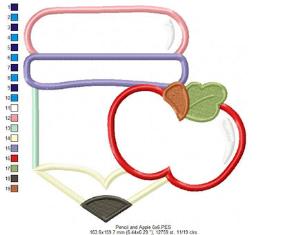 Pencil and Apple - Applique
