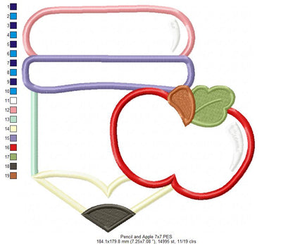Pencil and Apple - Applique
